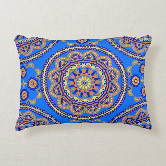 Boho Blue Tile Design Decorative Cushion (Front)