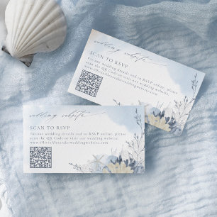 Boho Blue Watercolor Coral Beach Wedding QR Code Enclosure Card