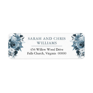Boho Blue Watercolor Floral Return Address Label
