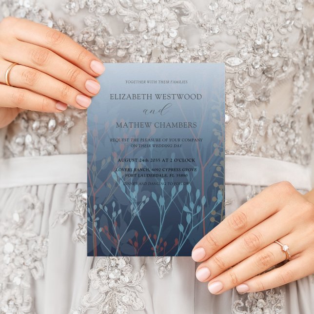 Boho Blue Wild Grasses & Foliage Wedding  Invitation (Creator Uploaded)