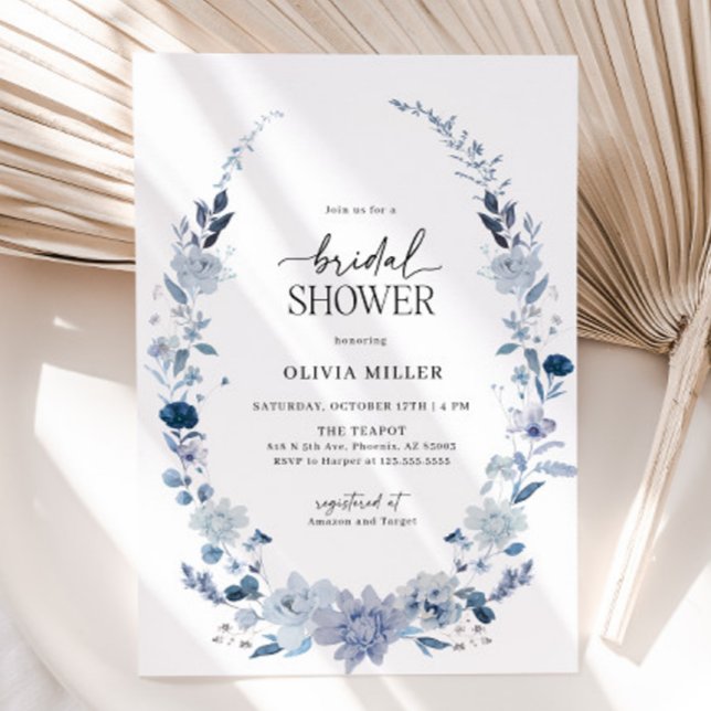 Boho Blue Wildflower Bridal Shower Invitation (Dusty Blue Bridal Shower Invitation)