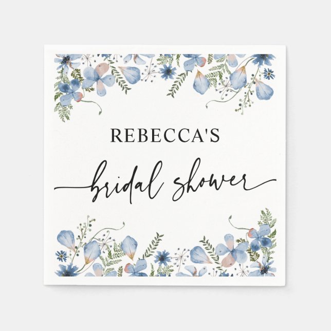 Boho Blue Wildflowers Bridal Shower Napkins (Front)