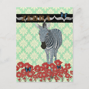 Boho Blue Zeb & Butterflies Mint Julep Damask  Pos Postcard