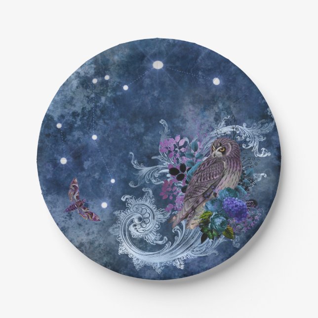 Boho Blue Zodiac Aquarius Constellation Paper Plate (Front)