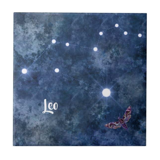 Boho Blue Zodiac Leo Constellation Ceramic Tile (Front)
