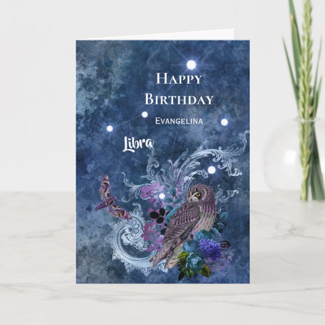 Boho Blue Zodiac Libra Constellation Birthday Card (Front)