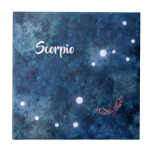Boho Blue Zodiac Scorpio Constellation Ceramic Tile