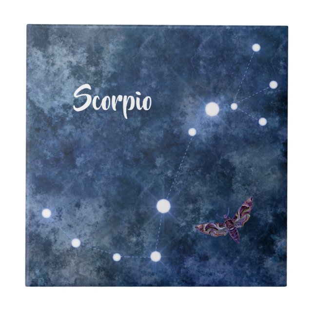 Boho Blue Zodiac Scorpio Constellation Ceramic Tile (Front)