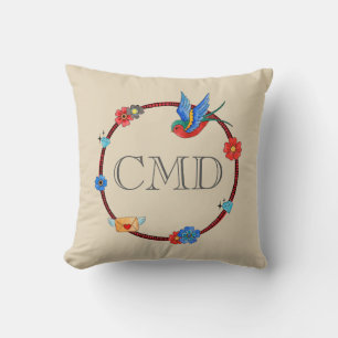 Boho Bluebird Monogram Cushion