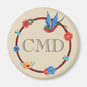 Boho Bluebird Monogram Magnet