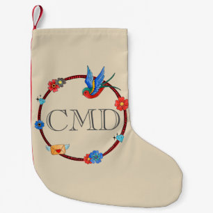 Boho Bluebird Monogram   Small Christmas Stocking