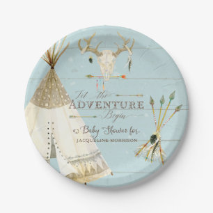 BOHO BlueTeepee Arrows Deer Antler Baby Boy Shower Paper Plate