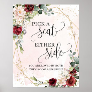 Boho Blush and burgundy gold frame pick a seat  Poster