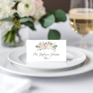 Boho Blush and Gold Floral Monogram Wedding Place Card