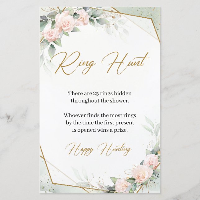 Boho Blush and gold greenery Ring Hunt Game (Front)