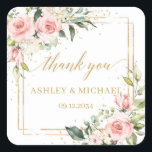 Boho blush and gold greenery wedding sticker<br><div class="desc">Immerse into a realm of elegance with our unique design for stickers features elegant calligraphy script adorned with blush pink roses. The subtle allure is complemented by lush greenery and eucalyptus, flawlessly intertwined within a stunning faux gold geometric frame. These artistic elements are not just another detail, they add a...</div>