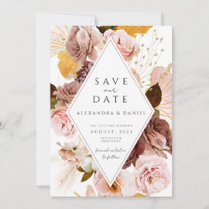 Boho Blush and Rose pampas save the date Invitation