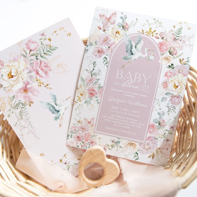 Boho Blush Baby in Bloom Stork Wildflower Shower Invitation (Creator Uploaded)
