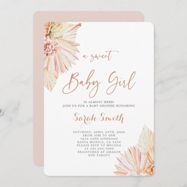 Boho Blush Baby Shower girl Invitation (Front/Back)