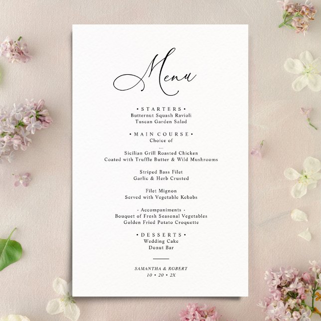 Boho Blush Black & White Modern Wedding Menu (Creator Uploaded)