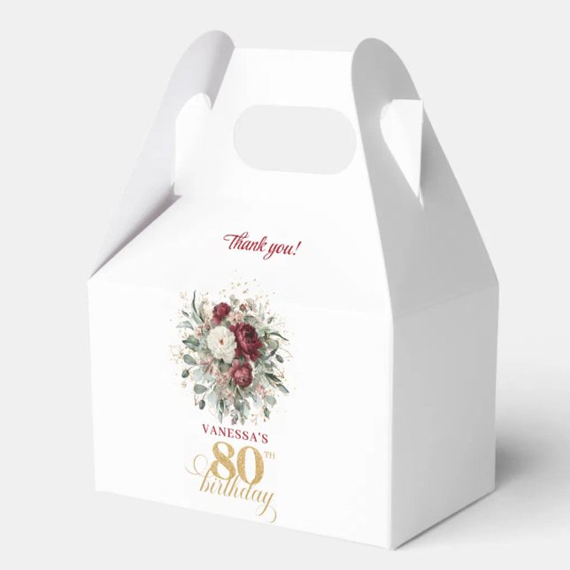 Boho Blush Burgundy 80th Birthday Favour Boxes (Boho Blush Burgundy 80th Birthday Favor Box)