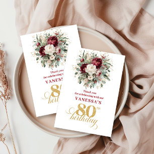 Boho Blush Burgundy 80th Birthday Thank You Card