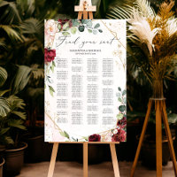 Boho blush burgundy alphabetical wedding seating