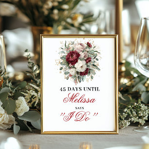 Boho Blush Burgundy Dais Until I Do Countdown Sign