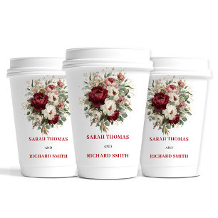 Boho Blush Burgundy Gold Wedding Paper Cups