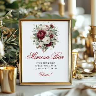 Boho Blush Burgundy Mimosa Bar Tabletop Sign
