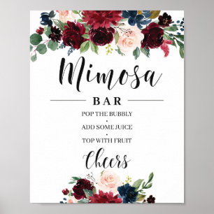 Boho Blush burgundy navy floral mimosa bar sign