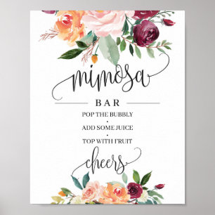 Boho blush burgundy orange floral mimosa bar sign