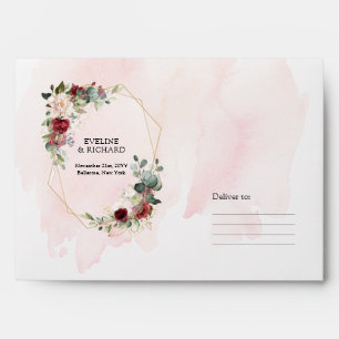 Boho blush burgundy pink & gold geometric wedding envelope