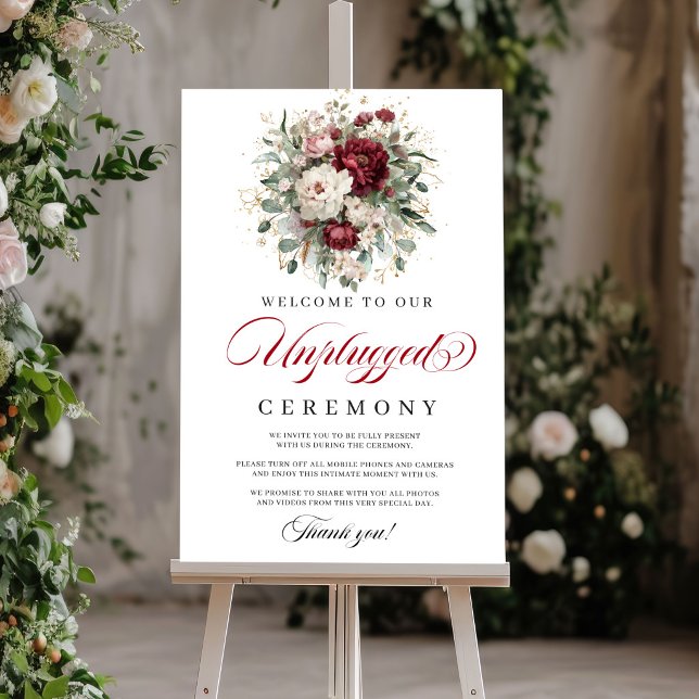 Boho Blush Burgundy Unplugged Ceremony Sign (Boho Blush Burgundy Unplugged Ceremony Sign)