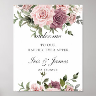 Boho Blush Cinnamon Rose Floral Wedding Welcome Poster