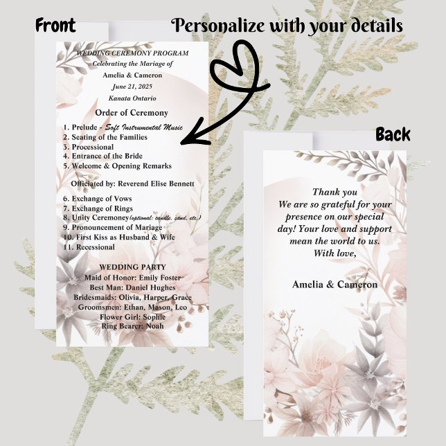 Boho Blush Dried Floral Wedding Program (Set the tone for your romantic celebration with our elegant boho blush & beige wedding suite)