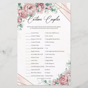 Boho blush eucalyptus gold frame Cartoon Couples