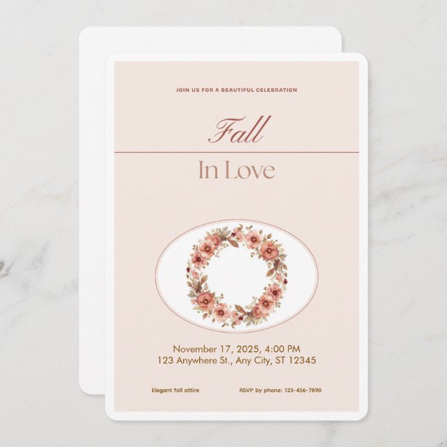 Boho Blush Fall Romance Floral Wedding Invitation (Front/Back)