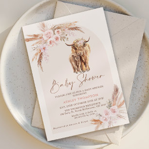 Boho Blush Floral Arch Holy Cow Baby Shower Invitation