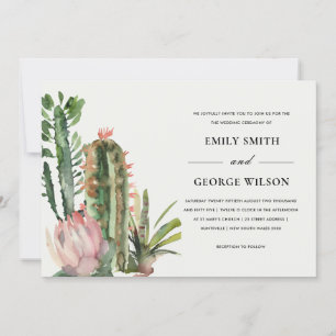 BOHO BLUSH FLORAL DESERT CACTI FOLIAGE WEDDING INVITATION