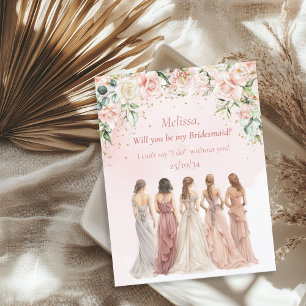 Boho Blush Floral Eucalyptus gold Bridesmaid Invitation