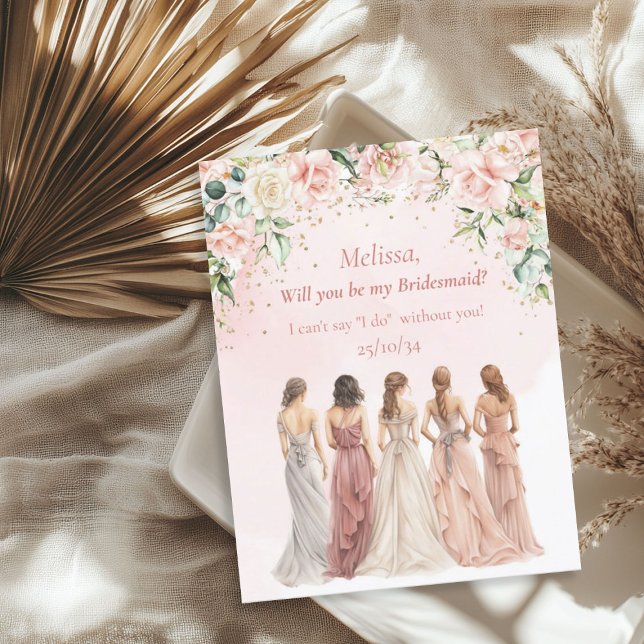 Boho Blush Floral Eucalyptus gold Bridesmaid Invitation (Boho Blush Floral Eucalyptus gold Bridesmaid Invitation)