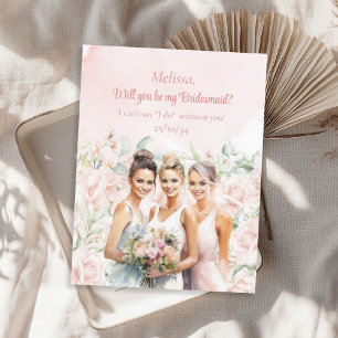 Boho Blush Floral Eucalyptus gold Bridesmaid Invitation