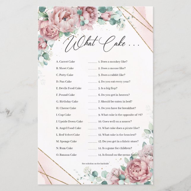 Boho Blush floral eucalyptus gold frame What Cake (Front)