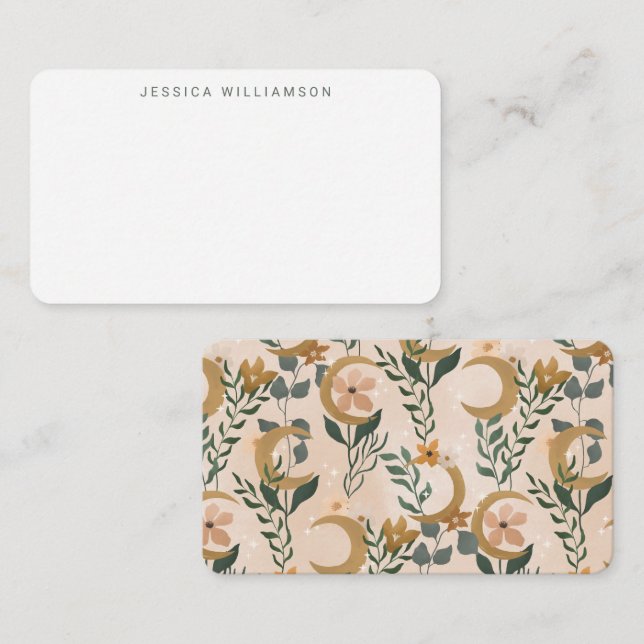 Boho Blush Floral Moon Custom Name Gift Enclosure  Card (Front/Back)