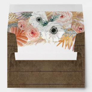 Boho Blush Floral Pampas Grass Wood Rustic Envelope