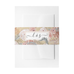 BOHO Blush Floral Pampas Wedding Greenery Kraft Invitation Belly Band