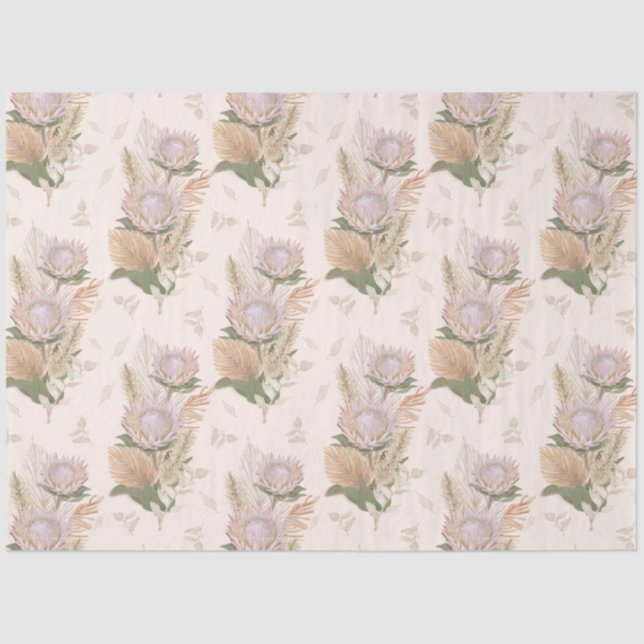 BOHO Blush Floral Protea Pampas Grass Decoupage Tissue Paper (Front)
