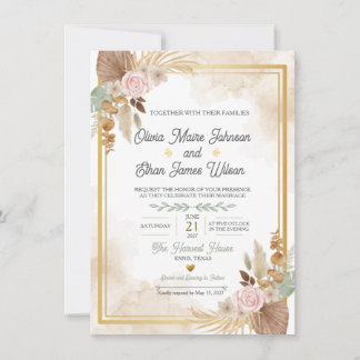 Boho Blush Floral Wedding Invitation