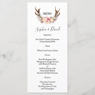 Boho Blush Flowers Antlers Wedding Menu